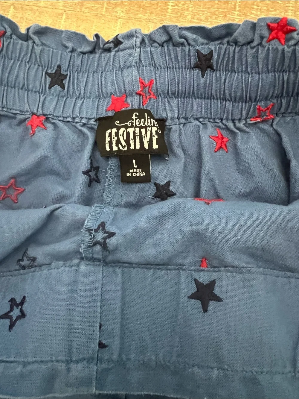 Blue Star Print Drawstring Shorts Large